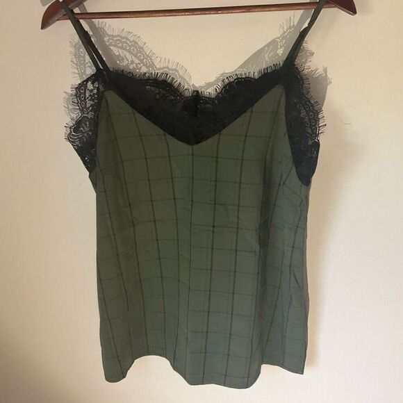 Vici Plaid Lace Cami Top, Medium. Olive and Black Anti-clean. Punk. Rebel - Picture 4 of 15
